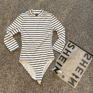 NWT SHEIN black and white striped bodysuit- medium